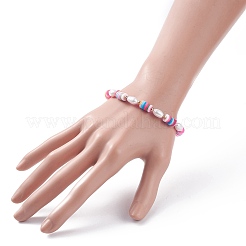 Браслет из бусин из натурального жемчуга и полимерной глины BJEW-TA00084