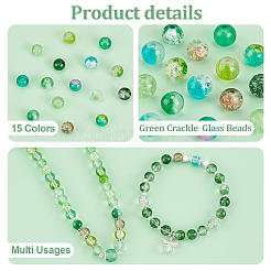 750 шт. 15 вида стеклянных бусин с эффектом кракле CCG-PH0001-17