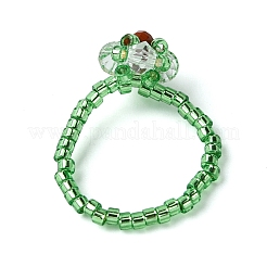 Anelli elastici con perline di vetro a forma di fiore per le donne&nbsp;RJEW-MZ00025