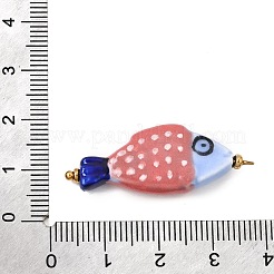 手作りの磁器に304ステンレススチール製のペンダント  魚のチャーム  ゴールドカラー  レッド  35~35.5x13~13.5x5.5~6mm  穴：1.6mm&nbsp;SA-CBA2018-05G-01