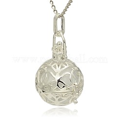Pendentifs cage creux en laiton plaqué couleur argent&nbsp;KK-J240-07S