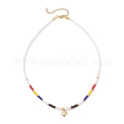 Colliers pour femmes avec pendentif cœur en acier inoxydable 304 et perles de verre&nbsp;NJEW-MZ00146-01
