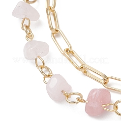 Браслеты из нескольких нитей с бусинами из натурального розового кварца и латунной цепочкой-скрепкой для женщин BJEW-JB12890-01