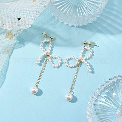 真珠のペンダントイヤリング  304ステンレススチール製金具付き  蝶結び  ゴールドカラー  68x32mm&nbsp;EJEW-TA00426