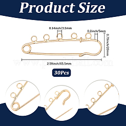 30 個の鉄のブローチパーツ  ライトゴールド  65.5x20x5mm  穴：3.5mm&nbsp;IFIN-SC0002-10A-KCG