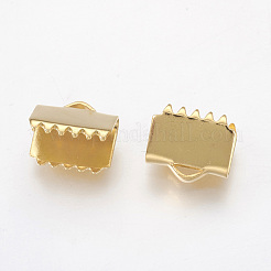 304ステンレススチールリボンカシメエンドパーツ  長方形  ゴールドカラー  7x8.5mm  穴：0.5x1.8mm&nbsp;STAS-G187-25G-8.5mm