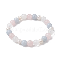 Bracciali elastici con perline rotonde di pietre preziose e perle naturali miste per le donne&nbsp;BJEW-JB11041