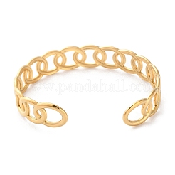 女性用304ステンレススチールカフバングル  18KGP本金メッキ  中空  オーバル  調整可能  1/2インチ（1.2cm）&nbsp;BJEW-K263-05G-02