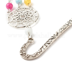 Signet de perles de jade blanc teint rond naturel&nbsp;AJEW-JK00176
