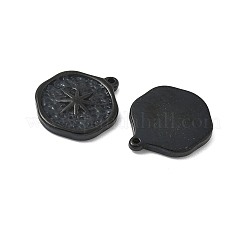 イオンプレーティング（IP）304ステンレスペンダント  スターとフラットラウンド  ブラック  20x16x3mm  穴：2mm&nbsp;STAS-G242-19B