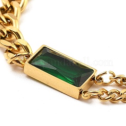 Браслет с прямоугольными звеньями из кубического циркония и цепочками из нержавеющей стали 304 BJEW-Z015-01G