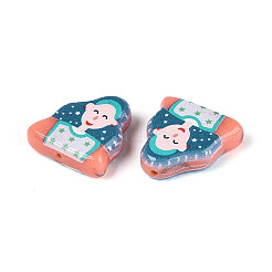 印刷された不透明樹脂ビーズ  女性たち  ライトサーモン  20~21.5x20~21x6mm  穴：1.2~1.4mm&nbsp;RESI-N043-17B