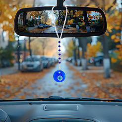 4 шт. плоский круглый светильник с эффектом сглаза и стеклянные подвесные украшения HJEW-WH00082