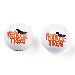 Perles en bois naturel imprimées sur le thème d'Halloween&nbsp;WOOD-TAC0021-22B