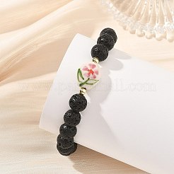 Handgefertigte Armbänder aus bedrucktem Porzellan mit Blumenmotiv und runden&nbsp;BJEW-JB14183-02
