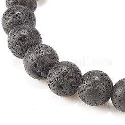 Bracciale elasticizzato in roccia lavica naturale con perline in lega&nbsp;BJEW-JB08192