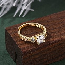 Кольца для женщин с микропаве из латуни и прозрачными кубическими цирконами RJEW-U049-02G