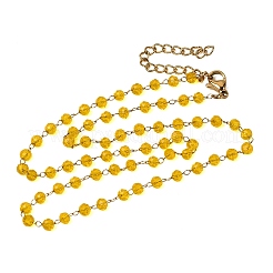 Ожерелье ручной работы из нержавеющей стали 304 с гранеными стеклянными бусинами-ронделями и камнями-талисманами для женщин.&nbsp;NJEW-G195-01G-01