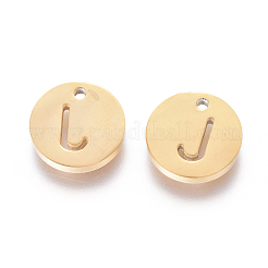 304ステンレススチールチャーム  イオンプレーティング（ip）  フラットラウンド  文字J  10x1~1.5mm  穴：1mm&nbsp;STAS-F227-11J-G