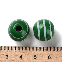 プリントウッドヨーロピアンビーズ  縞模様の丸い  濃い緑  15.5~16x14.5~15mm  穴：4mm&nbsp;WOOD-Z002-07G