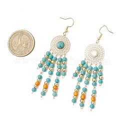 Плоские круглые серьги-подвески из нержавеющей стали 304 с синтетической бирюзой EJEW-JE06454-02