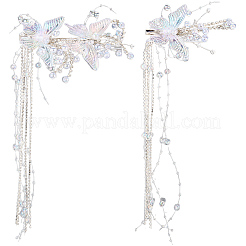 2 шт. набор заколок для волос из акрила с легированными кристаллами и стразами в виде бабочки и кисточки из кожи аллигатора&nbsp;AJEW-WH20080-59A