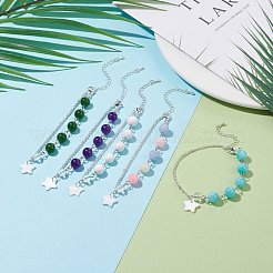 304ステンレススチールのローロチェーン付き宝石ビーズブレスレット  女性用シェルスターチャームブレスレット  銀  7-3/8インチ（18.8cm）&nbsp;BJEW-JB08145
