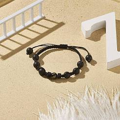 Bracciale con perline intrecciate rotonde in agata nera tinta e riscaldata&nbsp;BJEW-JB09184