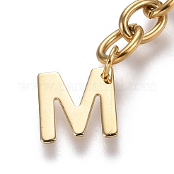 304ステンレススチールチェーンエクステンダー  アズキチェーンとレターチャーム付き  ゴールドカラー  文字.m  文字m：11x10.5x0.7mm  67.5mm  リンク：8x6x1.3mm&nbsp;STAS-K206-09G-M