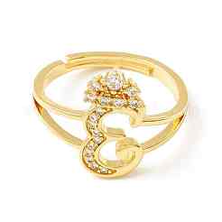 Прозрачная буквица из кубического циркония с регулируемым кольцом в виде короны&nbsp;RJEW-M139-17E