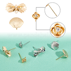 12 шт. 6 стильные латунные серьги-гвоздики KK-PH0002-78