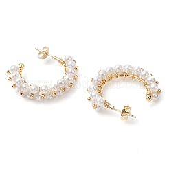 Boucles d'oreilles à tige en forme de C avec perles de coquillage&nbsp;EJEW-TA00593