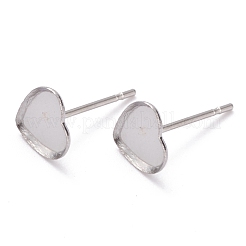 変色しない304ステンレススチールスタッドピアスセッティング  ハート  ステンレス鋼色  7x7x1mm  トレイ：6x5mm  ピン：0.8mm&nbsp;STAS-J032-13