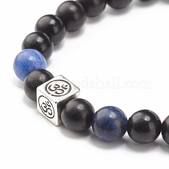 Bracelet extensible perles rondes en bois naturel et pierres naturelles et synthétiques mélangées&nbsp;BJEW-JB07164