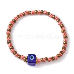 Эластичный браслет с лэмпворком и стеклянными бусинами от сглаза&nbsp;BJEW-JB09528