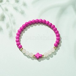 Pulsera elástica con cuentas de turquesa sintética (teñida)&nbsp;BJEW-JB08287-04