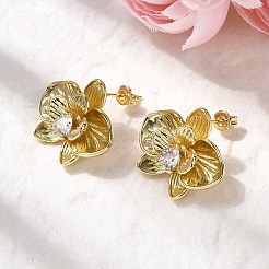 Серьги-гвоздики из латуни с микро-паве и прозрачным фианитом EJEW-H171-01B-G