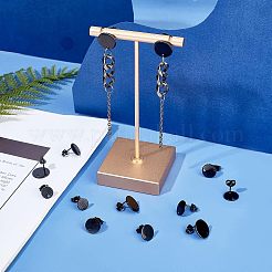 24個 3スタイル フラットラウンド 304ステンレススチール イヤリング金具  ピアスキャッチ/ピアスバックキャッチと穴付き  電気泳動黒  8個/スタイル&nbsp;STAS-UN0027-37