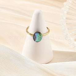 304ステンレススチール製アクリルカフオープンリング  フラットラウンド形または楕円形  天然パウアシェル付き  ゴールドカラー  ミックスカラー  18mm&nbsp;RJEW-JR01104