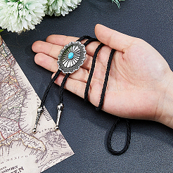 Регулируемый цинковый сплав pave синтетический бирюзовый овальный черный искусственная кожа шнур боло галстук лариат ожерелья NJEW-WH0035-04AS