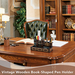 Portapenne vintage in legno a forma di libro per l'arredamento dell'ufficio&nbsp;AJEW-WH0410-398