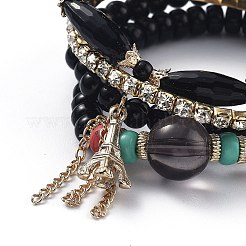 Catena della tazza di strass in lega e set di braccialetti elasticizzati multistrato&nbsp;BJEW-SZ0001-012B