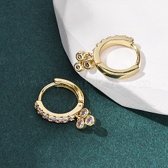 Серьги-кольца из латуни с микропаве из кубического циркония и изображением трех клеверов&nbsp;EJEW-Z159-01G-02