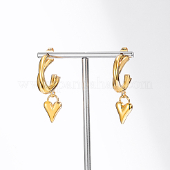 Винтажные серьги-гвоздики из нержавеющей стали 201 в форме буквы С с подвесками в форме сердца&nbsp;RJ0929-1