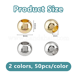 100 pièces de perles en acier inoxydable de 2 couleurs&nbsp;STAS-DC0017-48