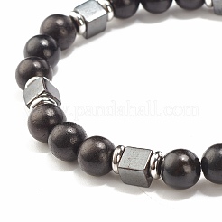 Эластичный браслет из бусин из натурального дерева и синтетического гематита&nbsp;BJEW-JB07928