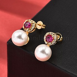 Круглые серьги-гвоздики из латуни с микропаве из кубического циркония EJEW-A135-20G