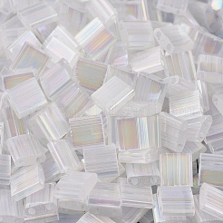 MIYUKIティラビーズ  日本製シードビーズ  2穴  (tl2549) クリスタル ab シルクサテン  5x5x1.9mm  穴：0.8mm  約118個/10g&nbsp;X-SEED-J020-TL2549
