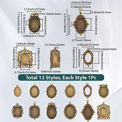 12 stücke 12 stile tibetischen stil zink-legierung anhänger cabochon einstellungen&nbsp;TIBEP-SC0003-49