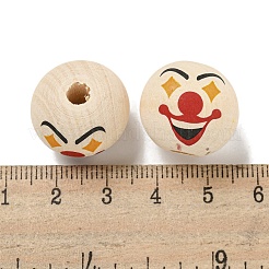 プリントウッドヨーロピアンビーズ  ピエロ模様の丸型  パパイヤホイップ  19~20mm  穴：4~5mm&nbsp;WOOD-G022-06C